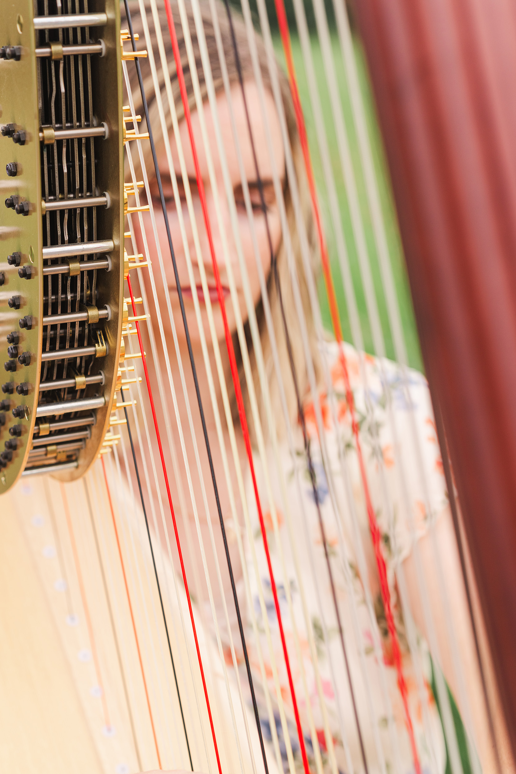 Jenna Wilde playing a harp
